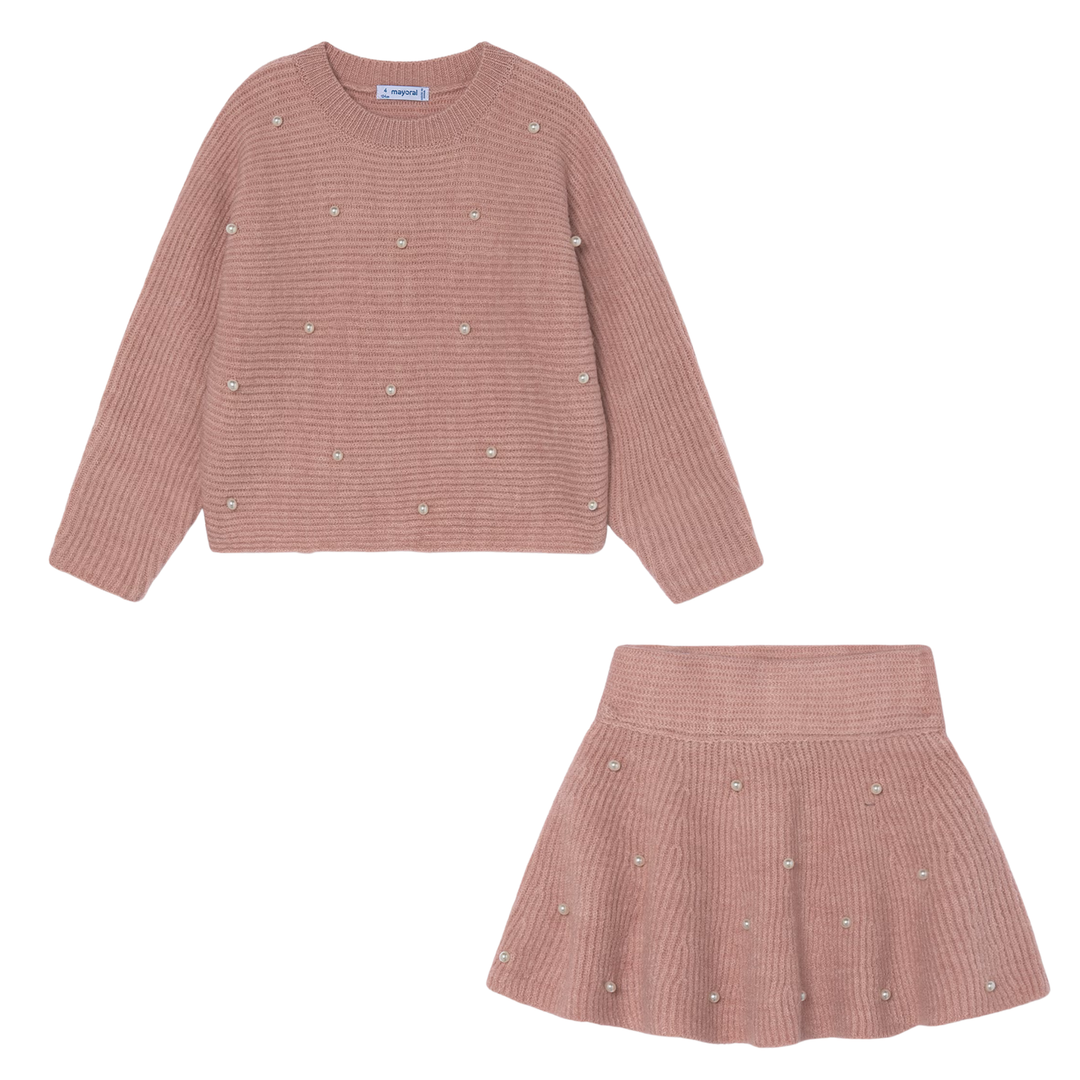 Mayoral Pink Knit Pearl Ensemble