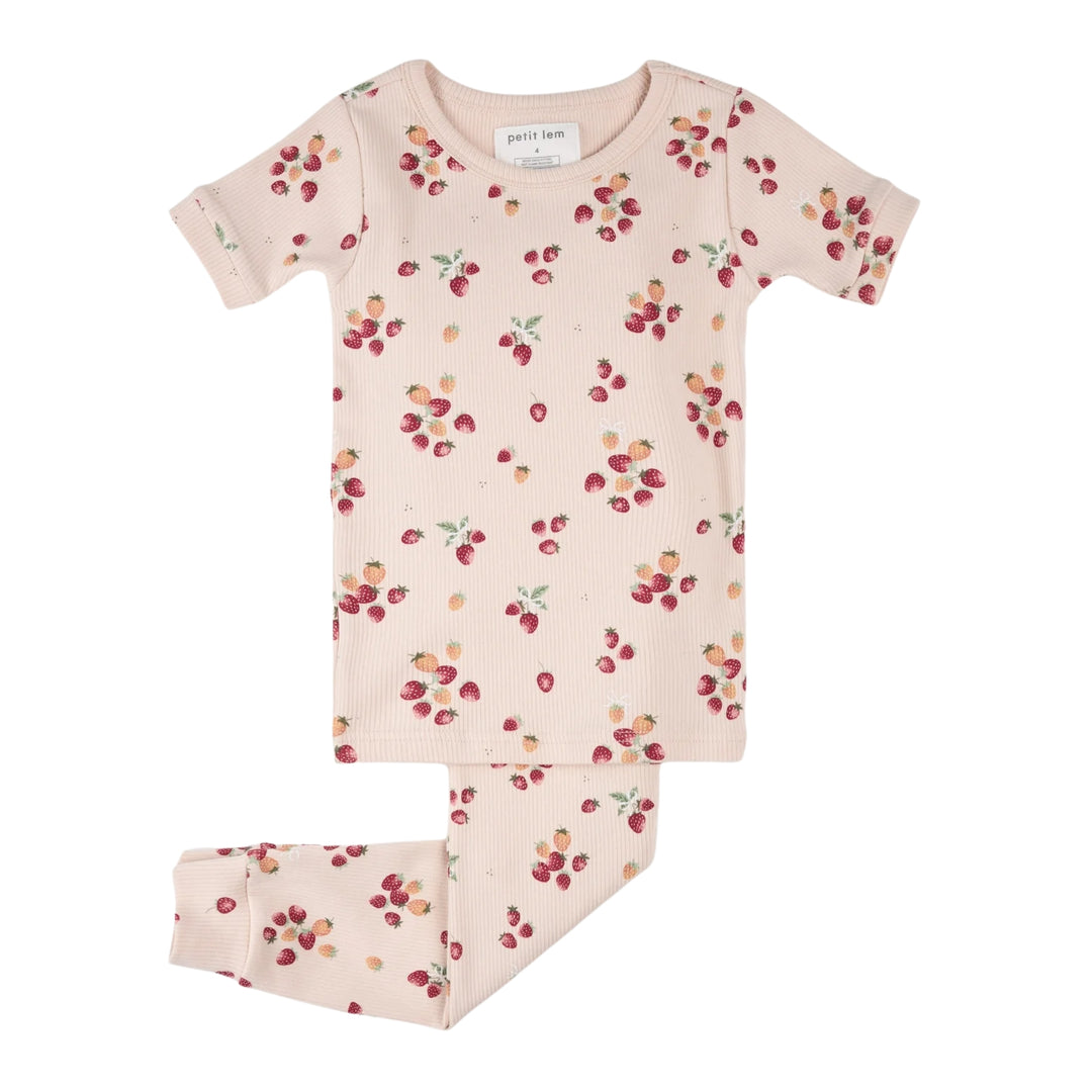 Petit Lem Strawberry Ribbed PJ Set
