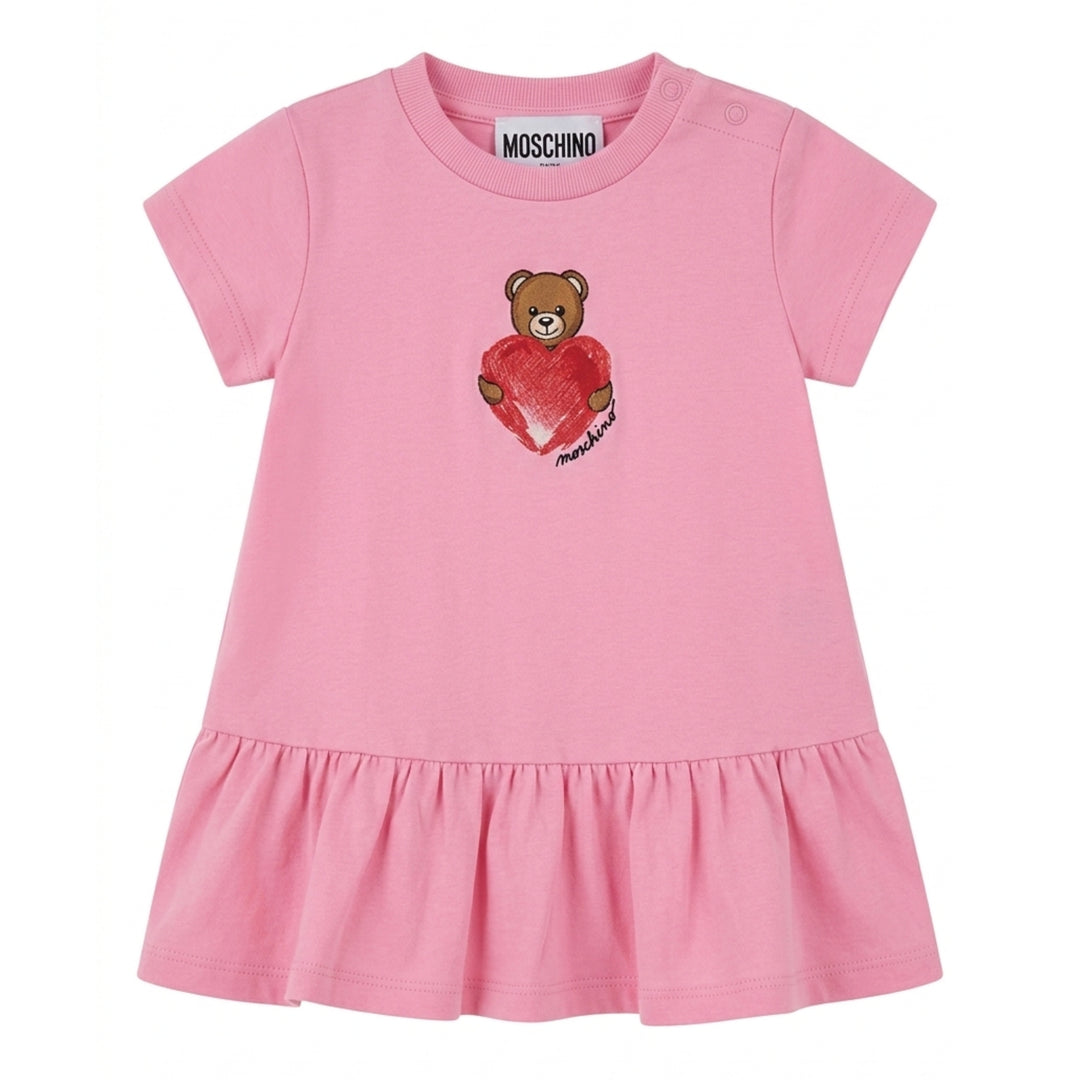 Moschino Baby Girls Bear Heart Pink Dress