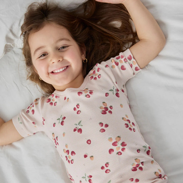 Petit Lem Strawberry Ribbed PJ Set