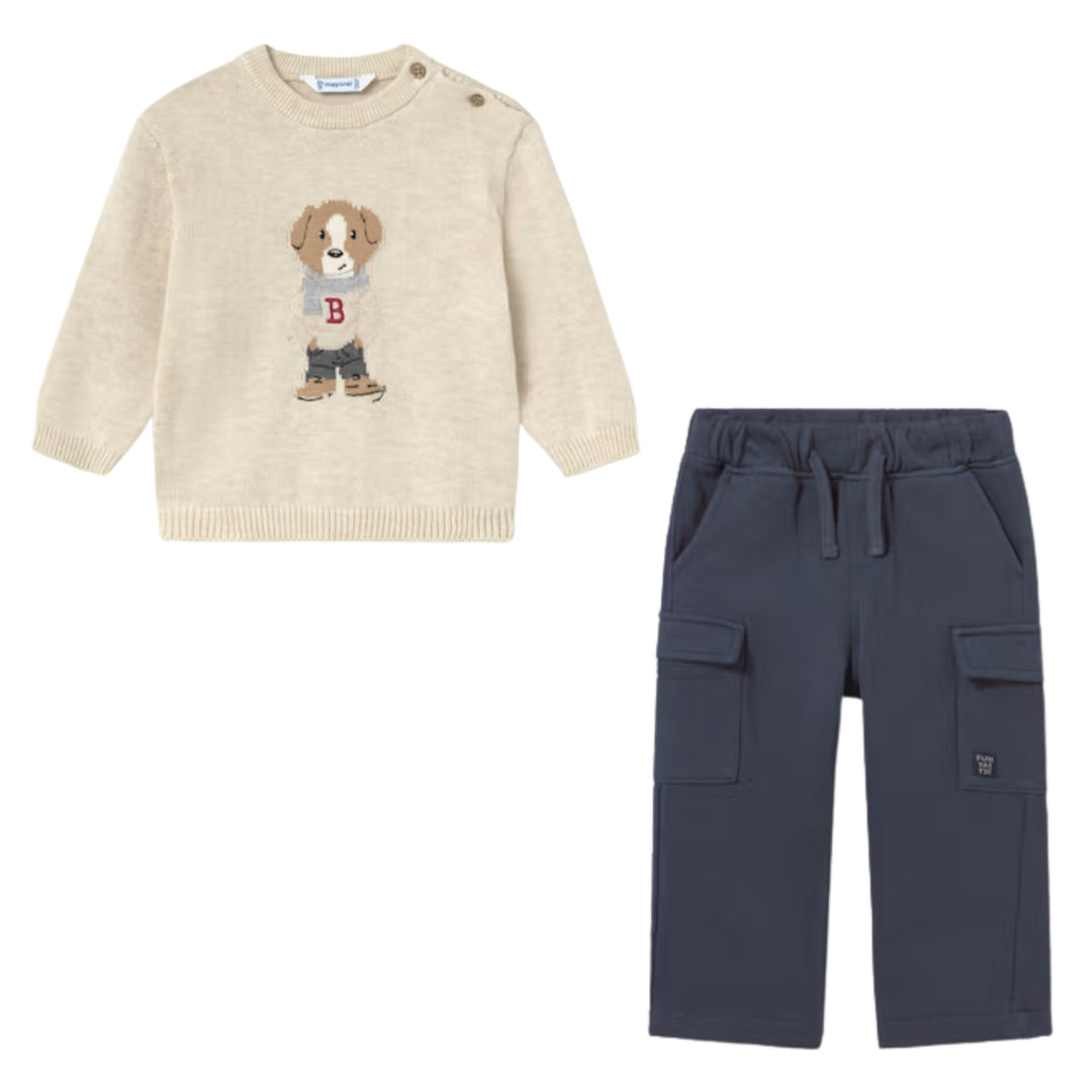 Mayoral Baby Boys Preppy Puppy Beige Ensemble