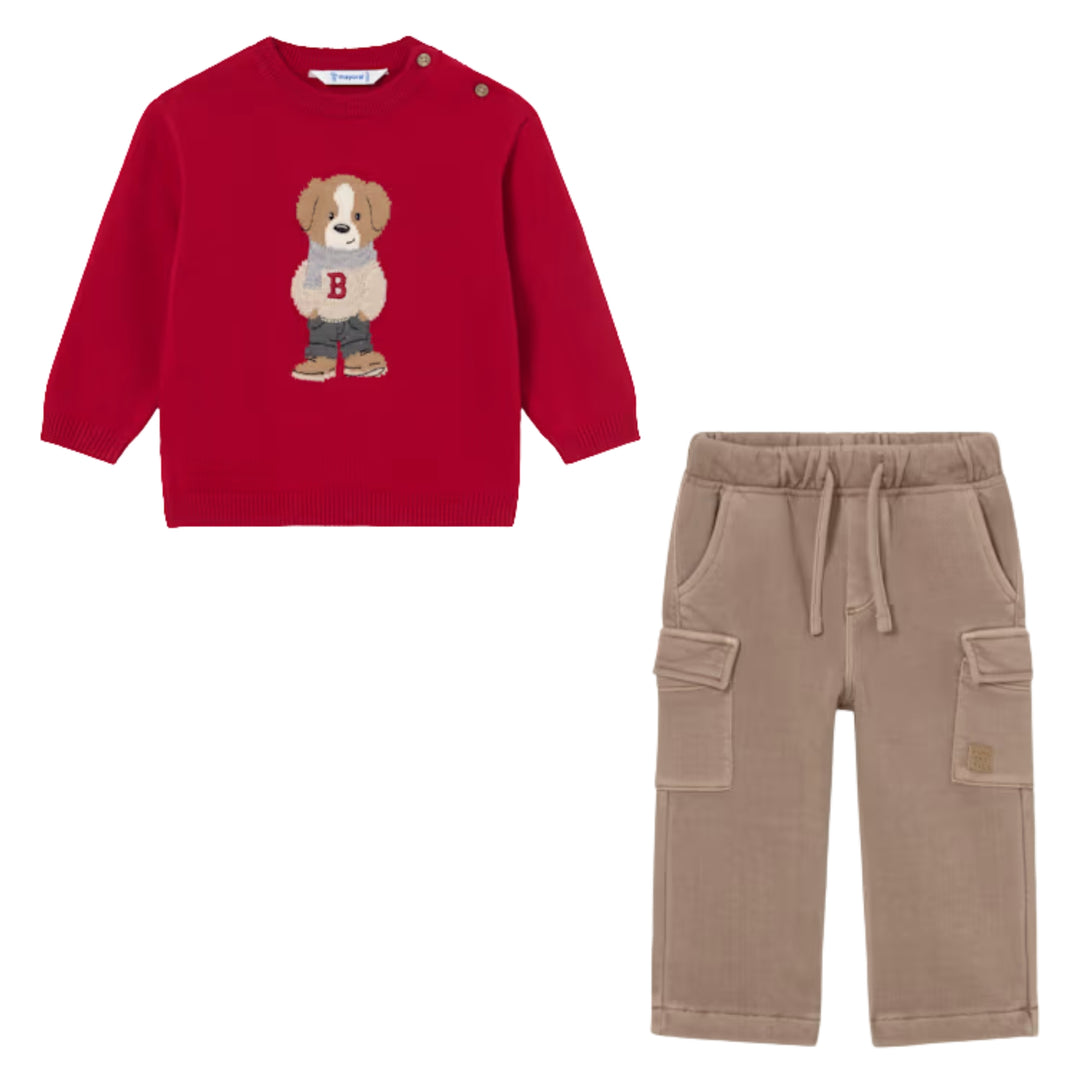 Mayoral Baby Boys Preppy Puppy Red Ensemble
