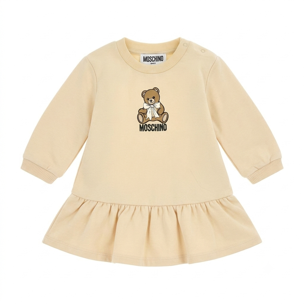 Moschino Baby Girls Bow Bear Beige Dress