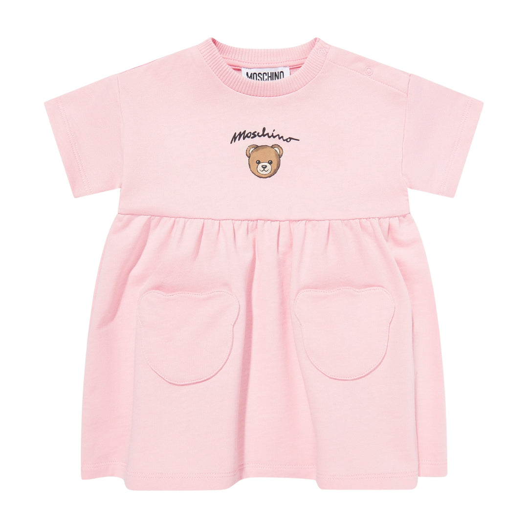 Moschino Baby Girls Bear Pocket Pink Dress