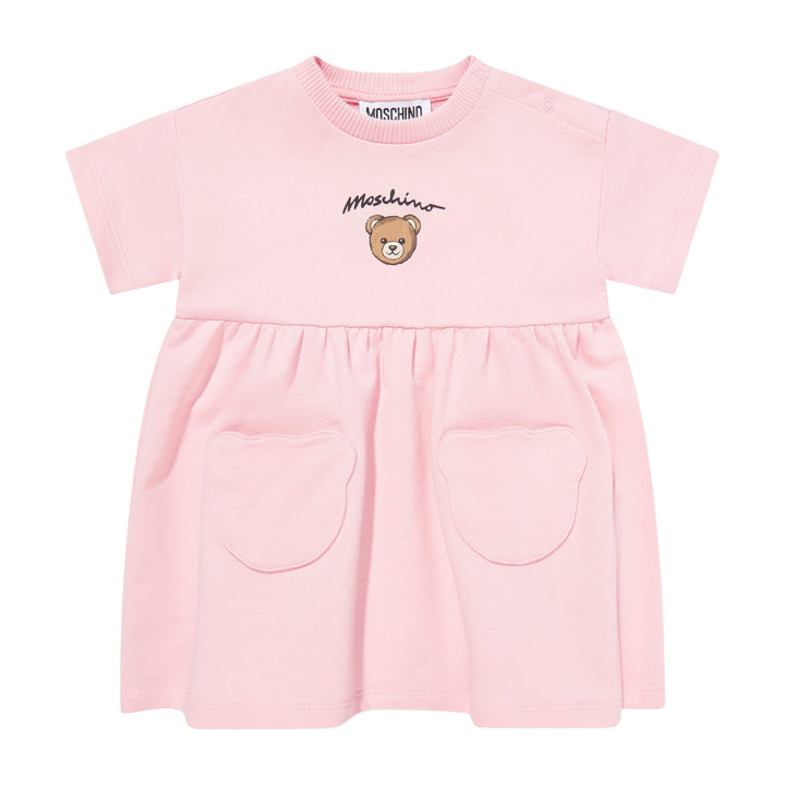 Moschino Baby Girls Bear Pocket Pink Dress