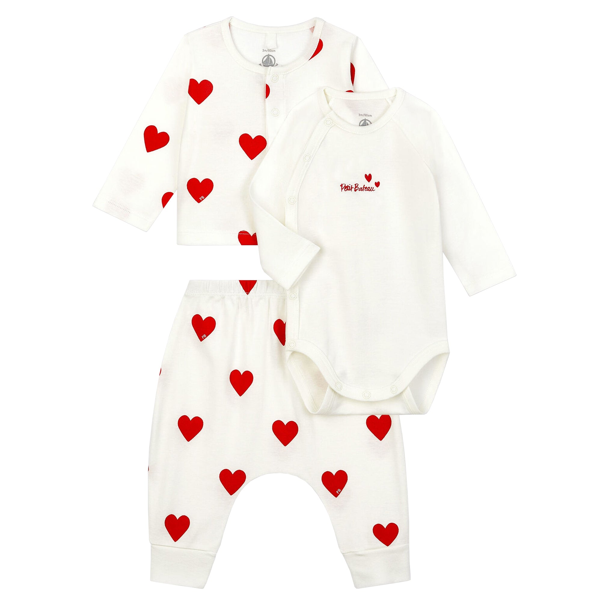 Petit Bateau Baby 3-Piece Heart Print Pyjama Ensmble