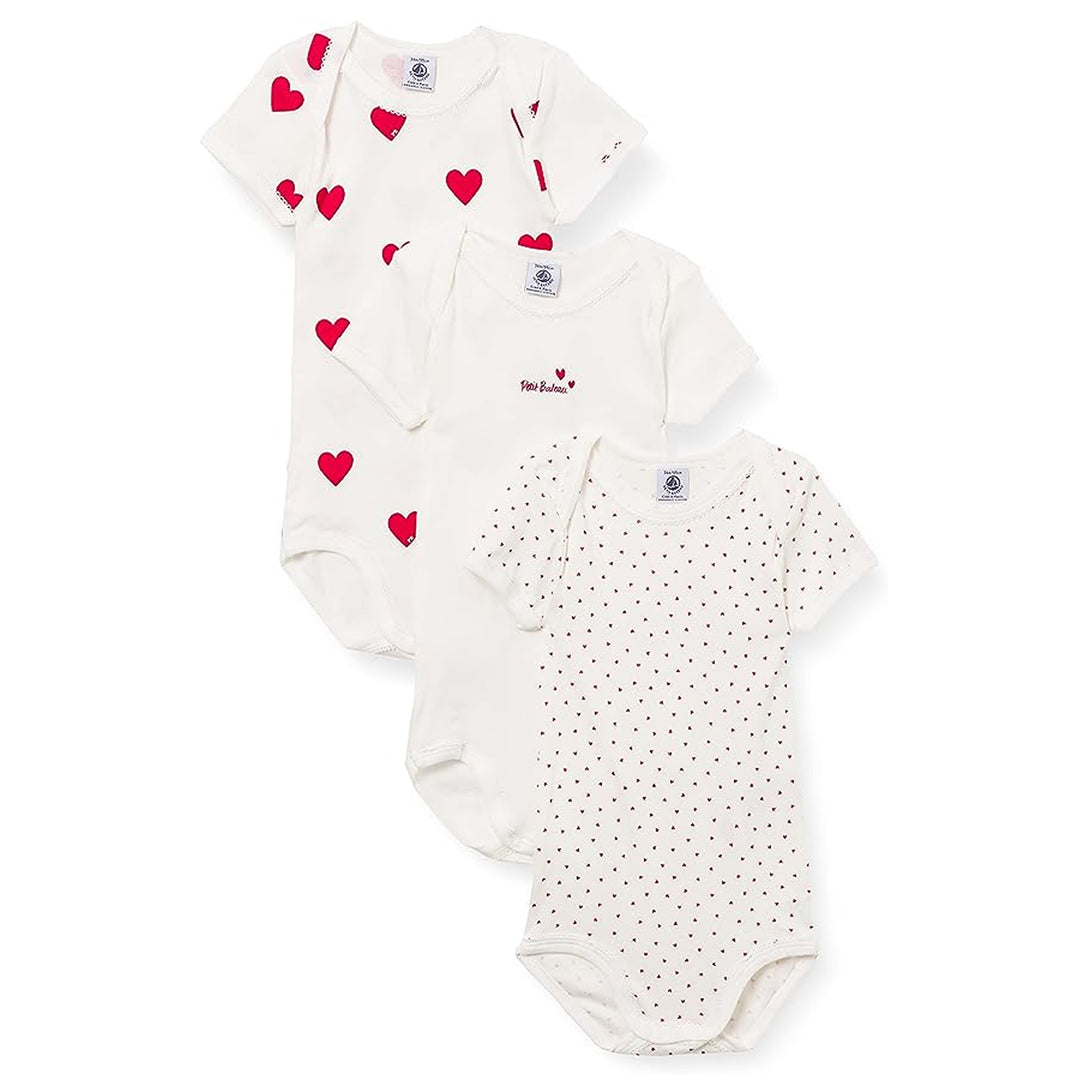 Petit Bateau Heart Print Set of 3 Bodysuits