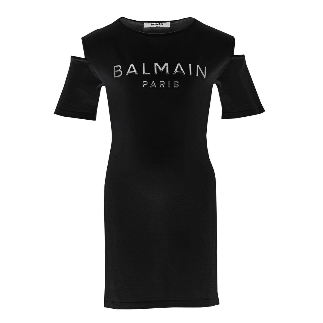 Balmain Black Cut-Off Shoulder Dress Kid Biz Balmain Black Cut-Off Shoulder Dress Kid Biz