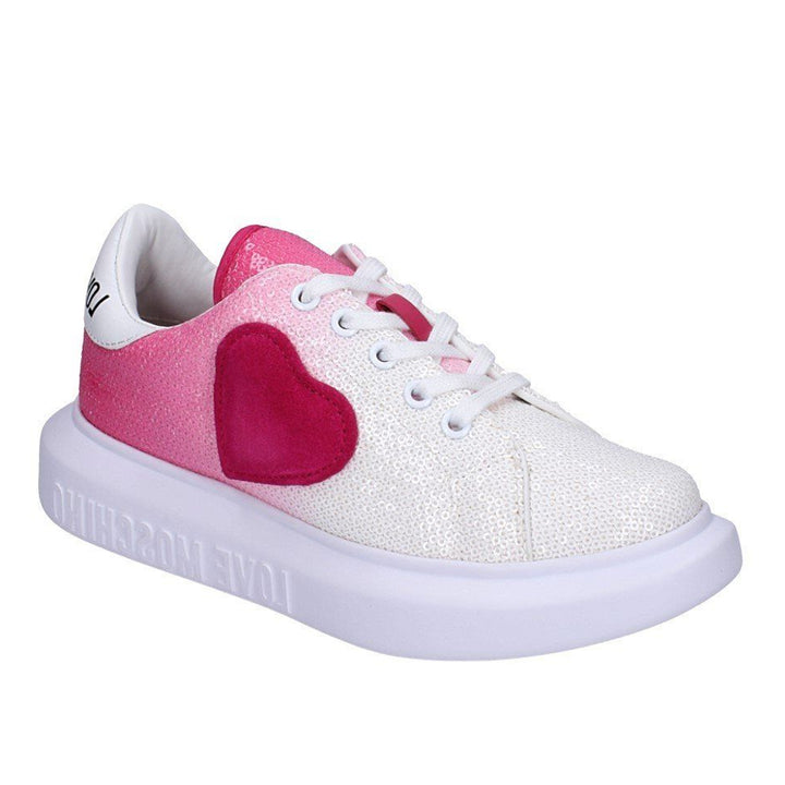 Love Moschino Womens Pink and White Sequin Sneakers