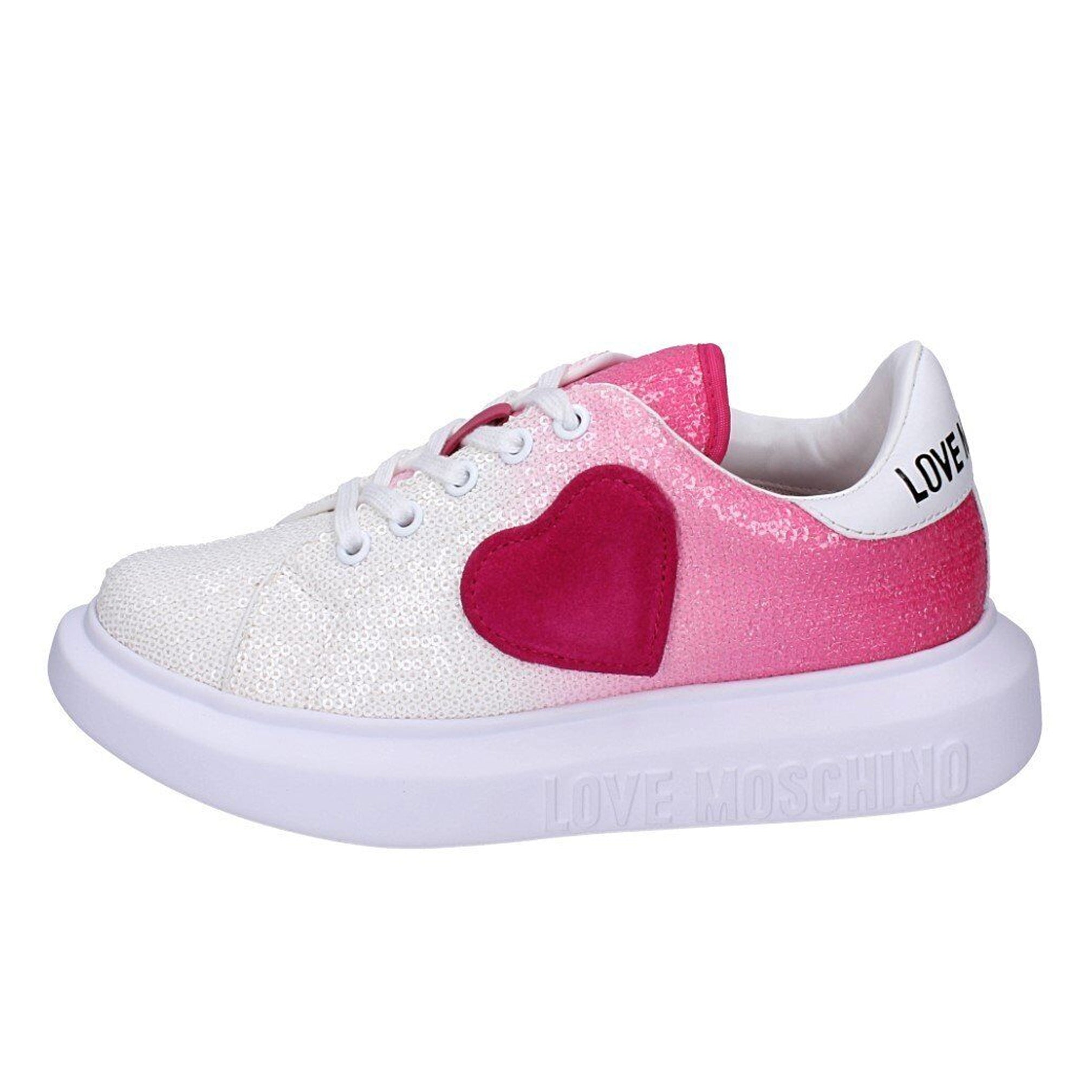 Love Moschino Womens Pink and White Sequin Sneakers