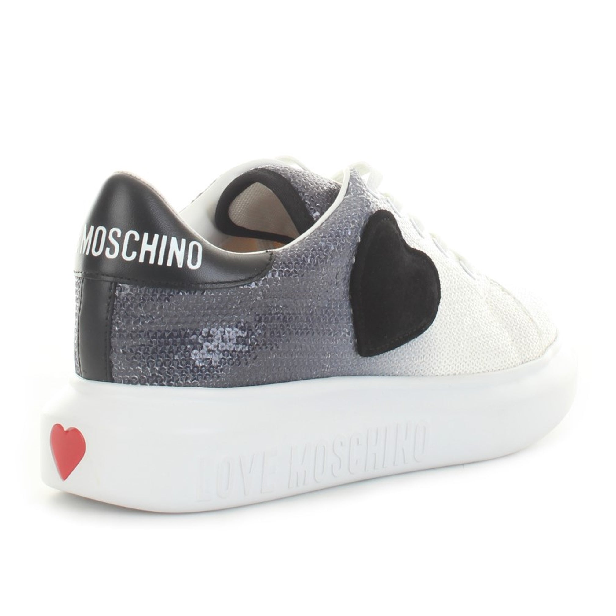 Love Moschino Womens Black and White Sequin Sneakers