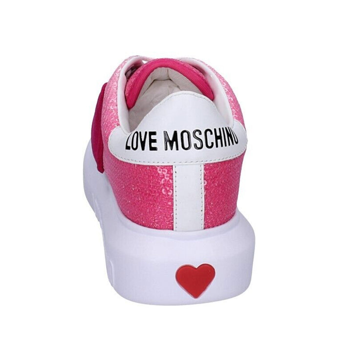 Love Moschino Womens Pink and White Sequin Sneakers