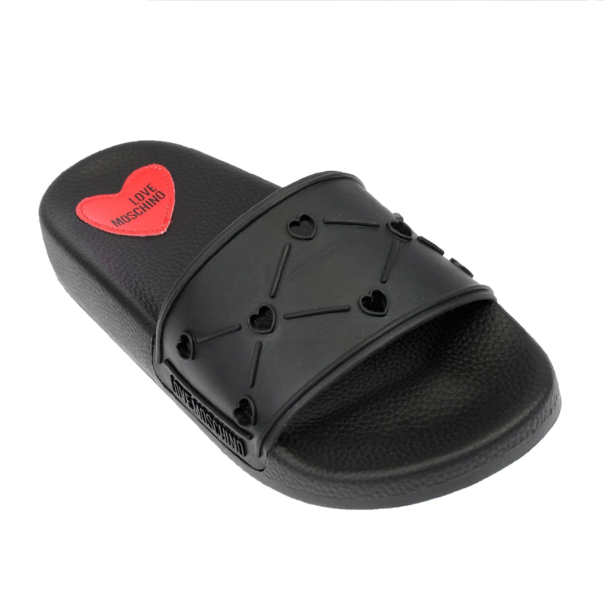 Love Moschino Womens Cut-Out Heart Black Slides